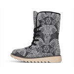 Black And White Boho Elephant Print Winter Boots