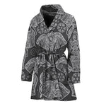 Black And White Boho Elephant Print Women's Bathrobe