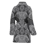 Black And White Boho Elephant Print Women's Bathrobe