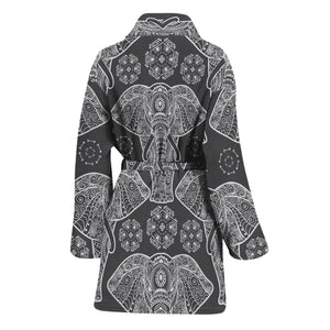 Black And White Boho Elephant Print Women's Bathrobe