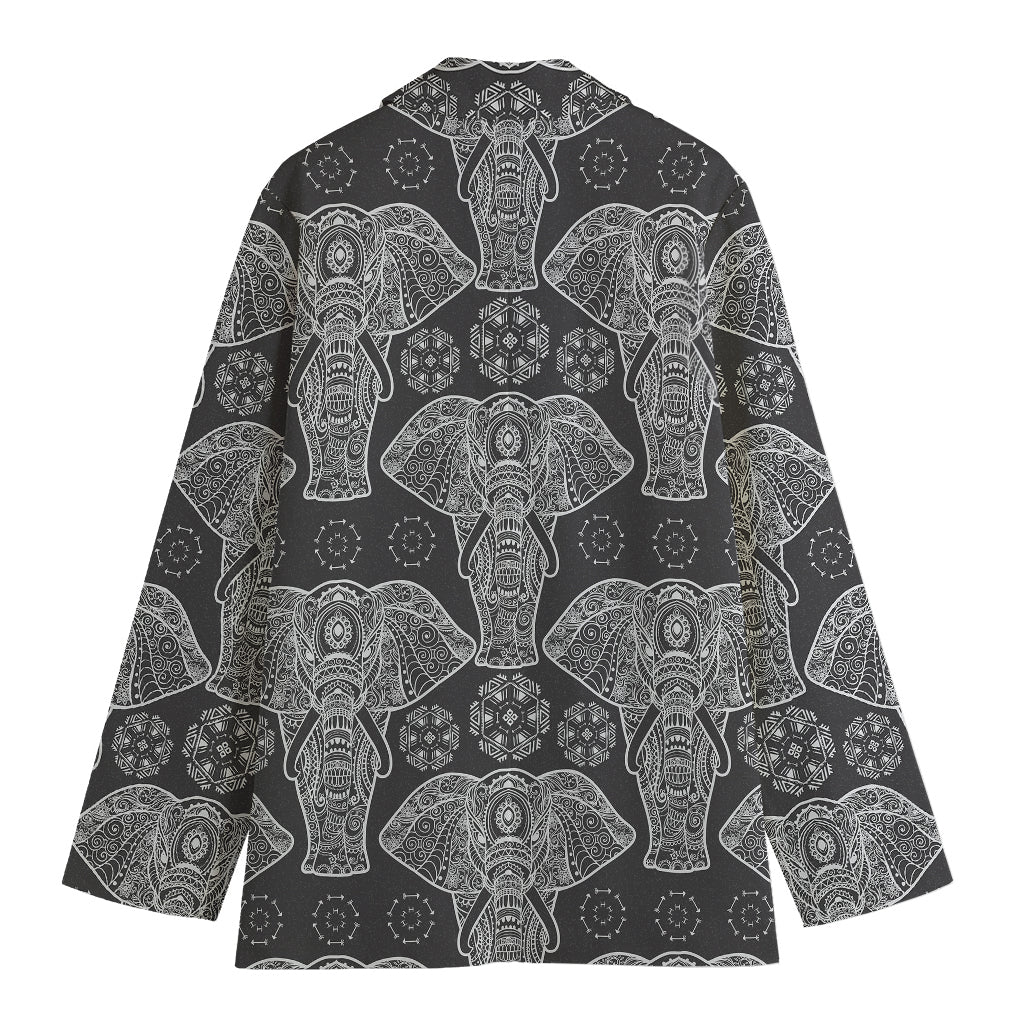 Black And White Boho Elephant Print Women's Blazer