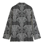 Black And White Boho Elephant Print Women's Blazer