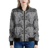 Black And White Boho Elephant Print Women's Bomber Jacket