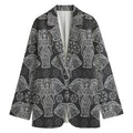 Black And White Boho Elephant Print Women's Cotton Blazer