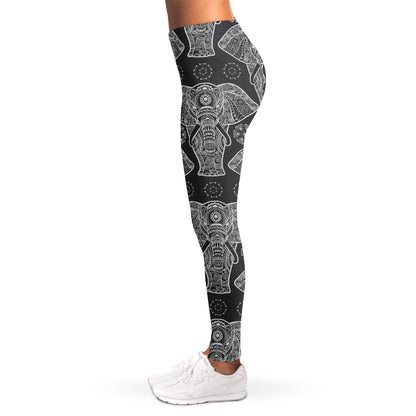 Black And White Boho Elephant Print Women's Leggings