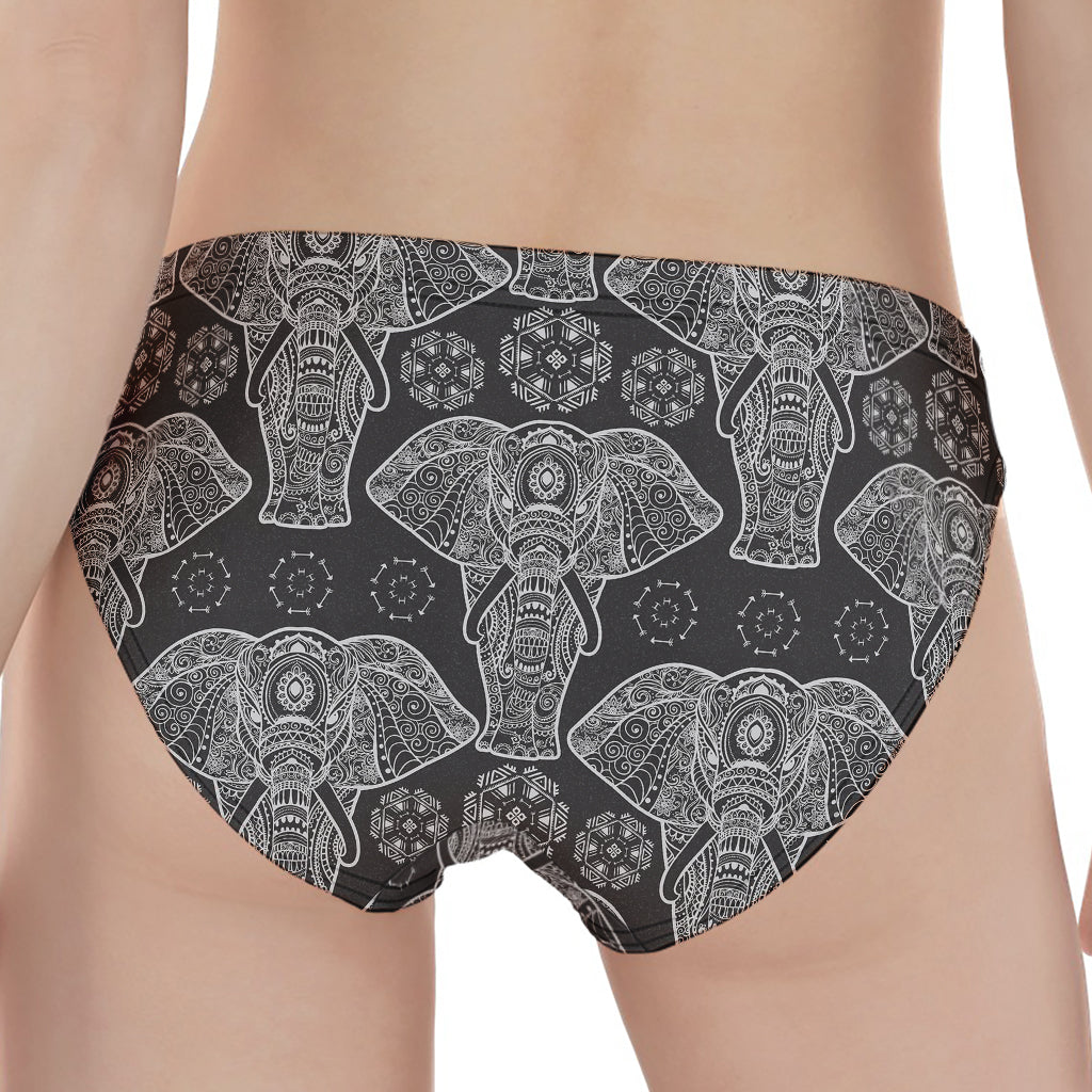 Black And White Boho Elephant Print Women's Panties