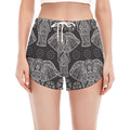 Black And White Boho Elephant Print Women's Split Running Shorts
