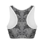 Black And White Boho Elephant Print Women's Sports Bra
