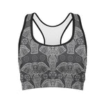 Black And White Boho Elephant Print Women's Sports Bra