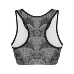 Black And White Boho Elephant Print Women's Sports Bra