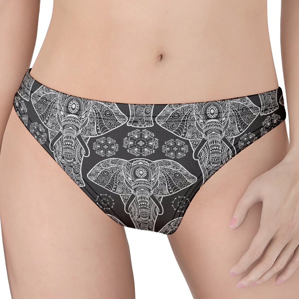 Black And White Boho Elephant Print Women's Thong