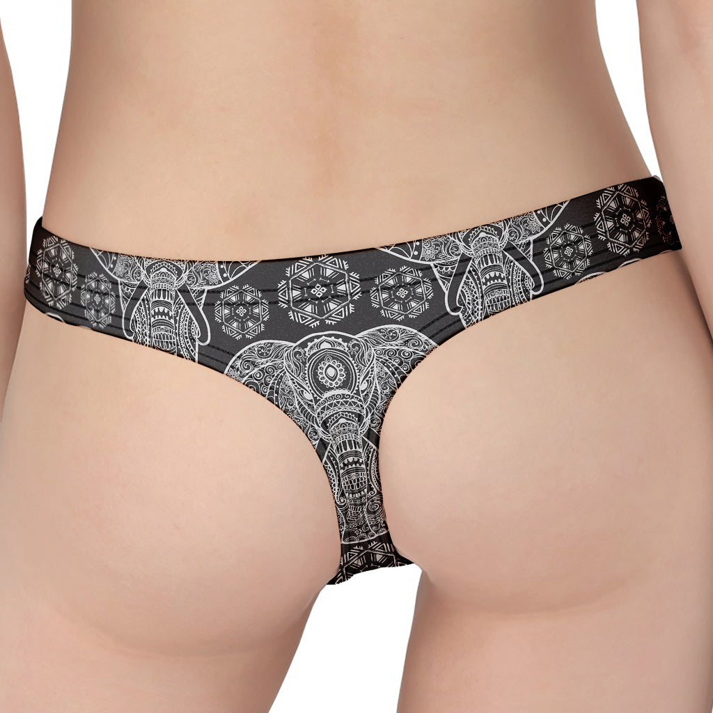 Black And White Boho Elephant Print Women's Thong