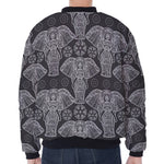 Black And White Boho Elephant Print Zip Sleeve Bomber Jacket