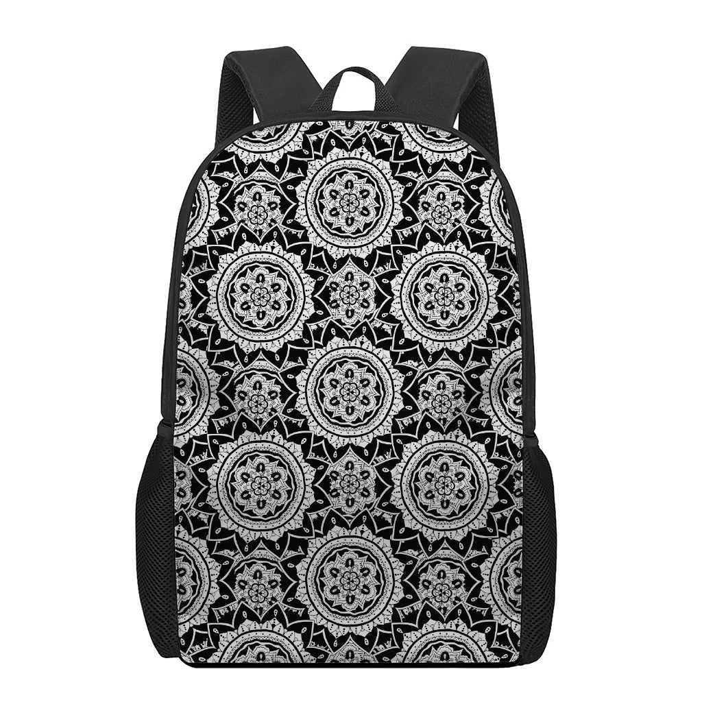 Black And White Boho Mandala Print 17 Inch Backpack