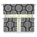 Black And White Boho Mandala Print 3 Piece Kitchen Curtains