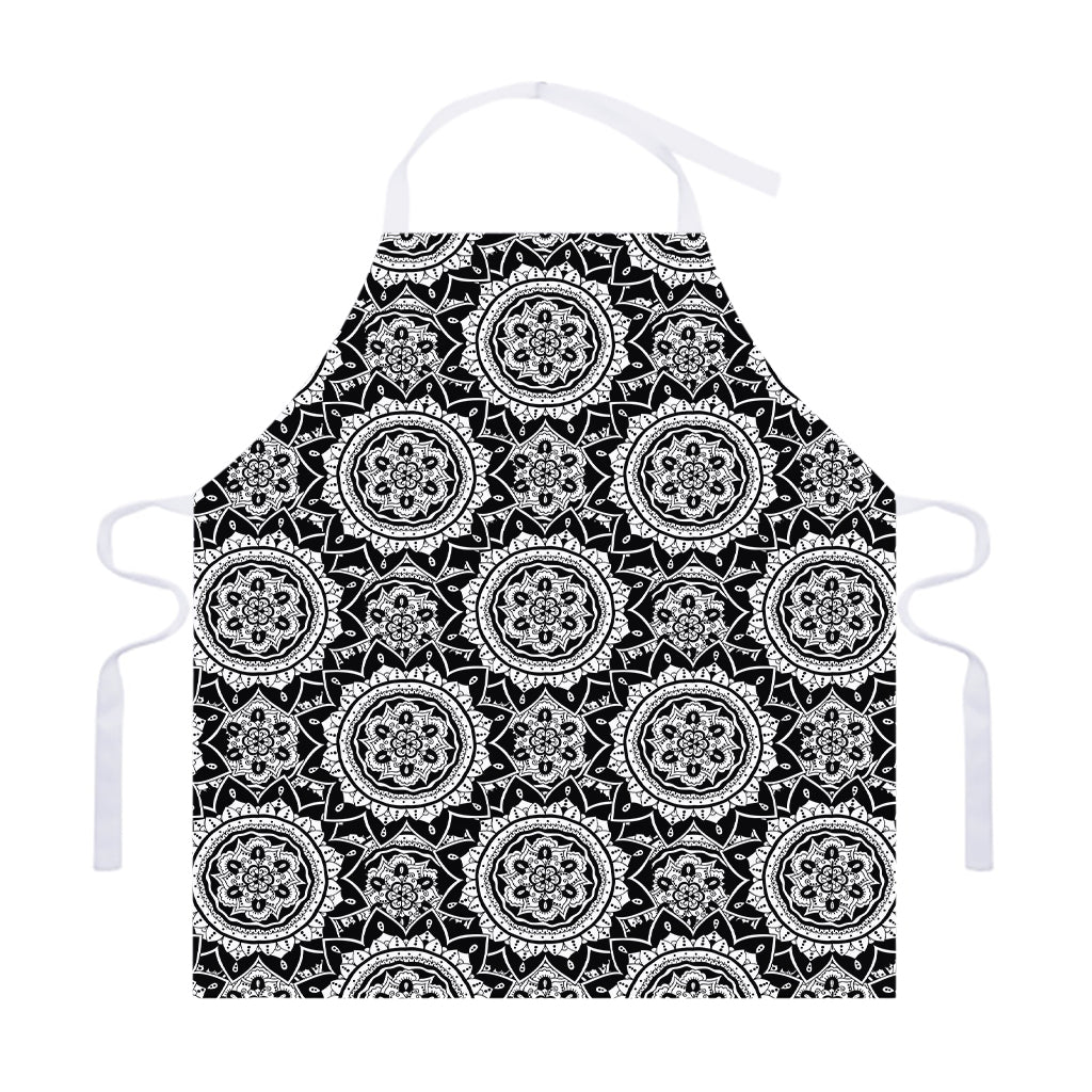Black And White Boho Mandala Print Adjustable Apron