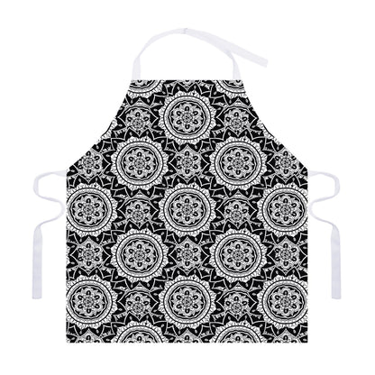 Black And White Boho Mandala Print Adjustable Apron
