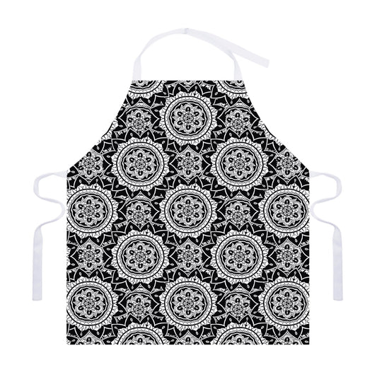 Black And White Boho Mandala Print Adjustable Apron