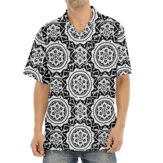 Black And White Boho Mandala Print Aloha Shirt