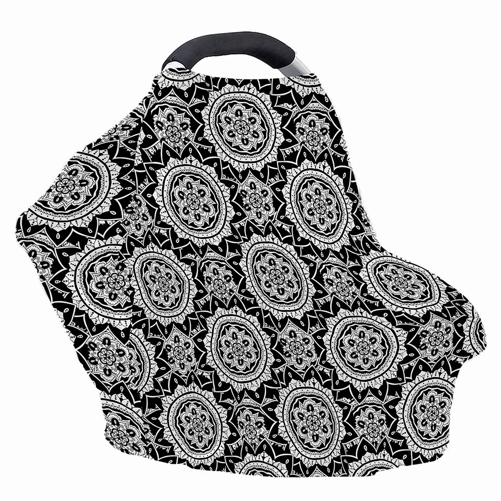 Black And White Boho Mandala Print Baby Seat Cover