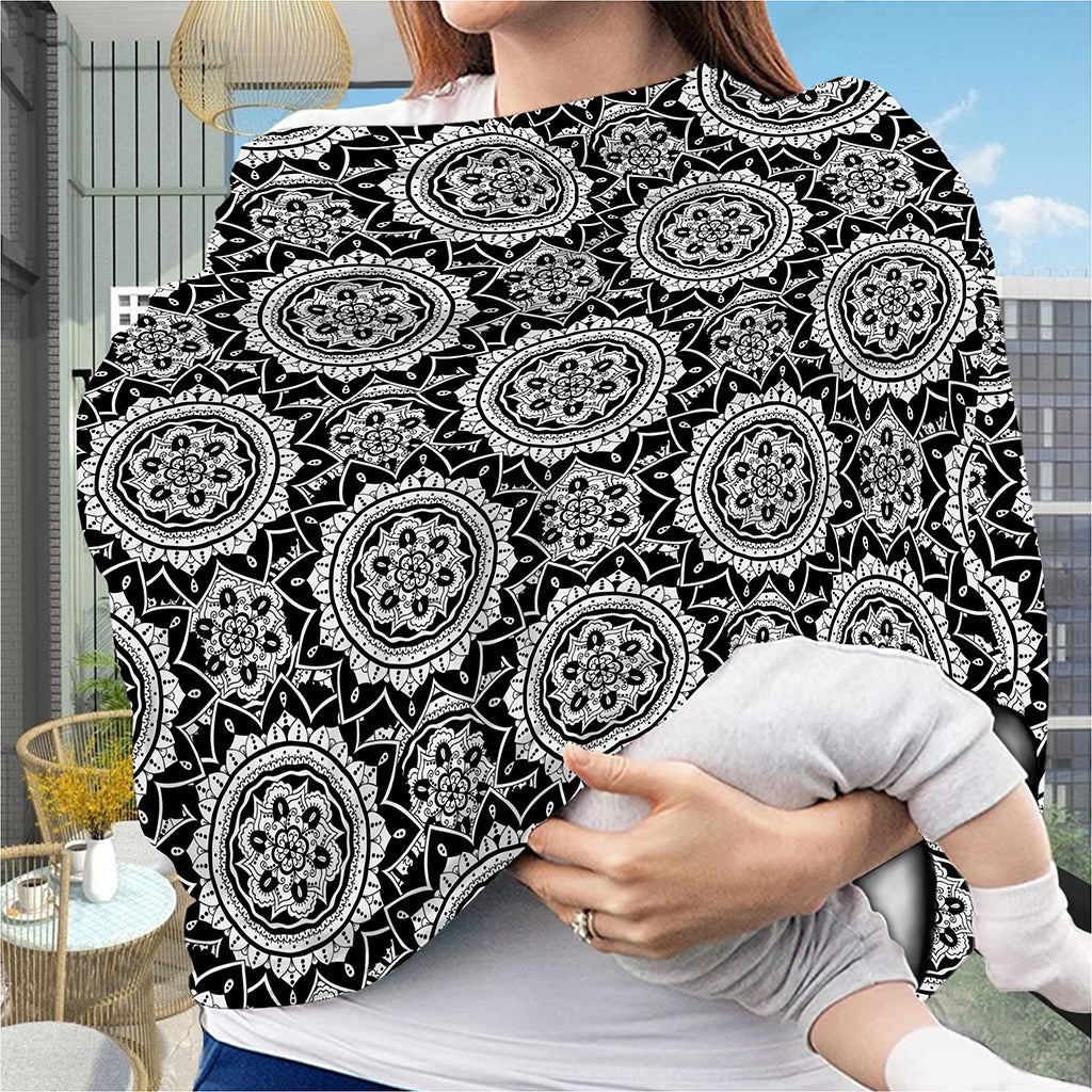 Black And White Boho Mandala Print Baby Seat Cover