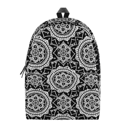 Black And White Boho Mandala Print Backpack