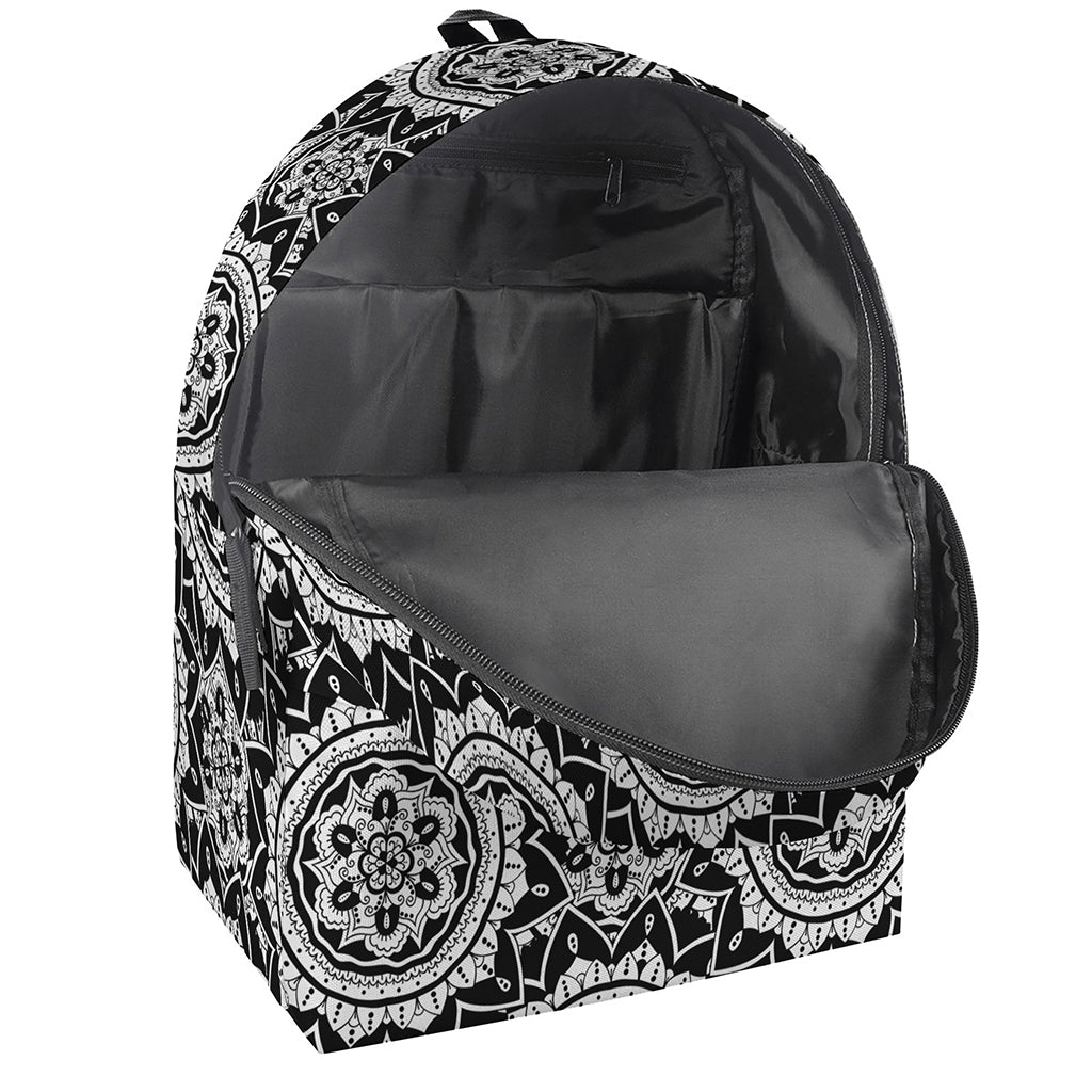 Black And White Boho Mandala Print Backpack
