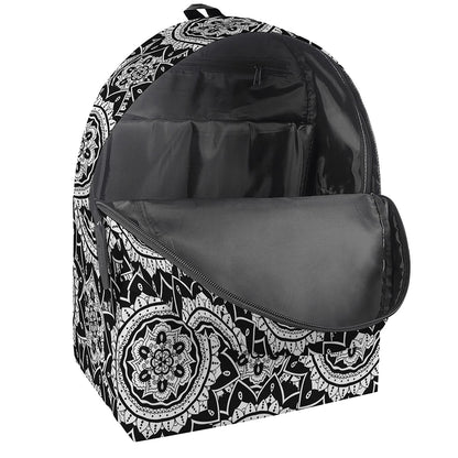 Black And White Boho Mandala Print Backpack