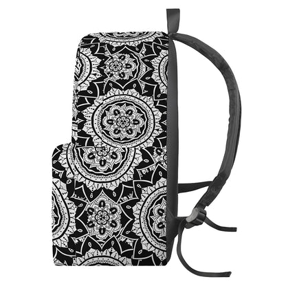 Black And White Boho Mandala Print Backpack