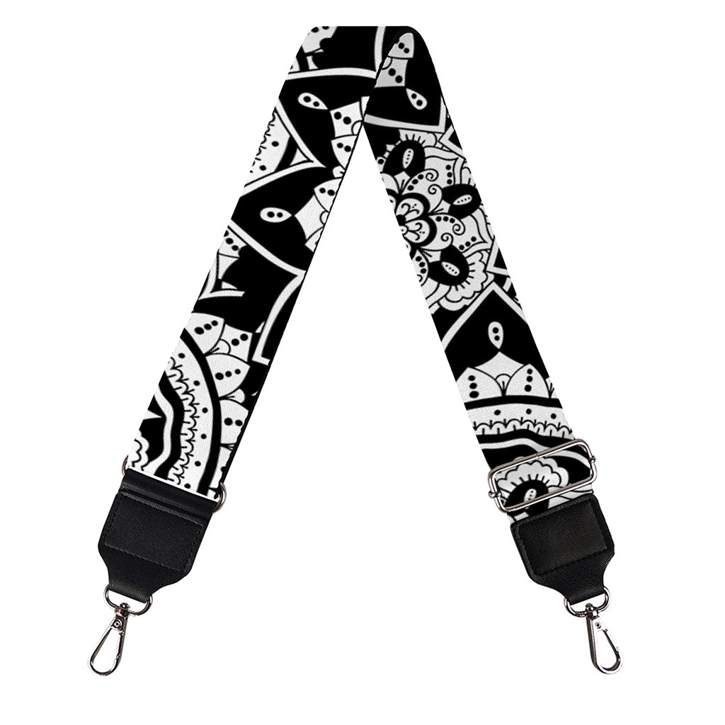 Black And White Boho Mandala Print Bag Strap