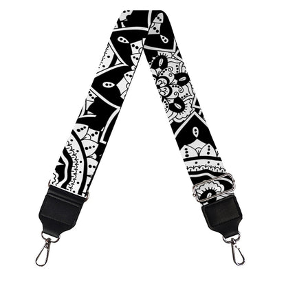 Black And White Boho Mandala Print Bag Strap