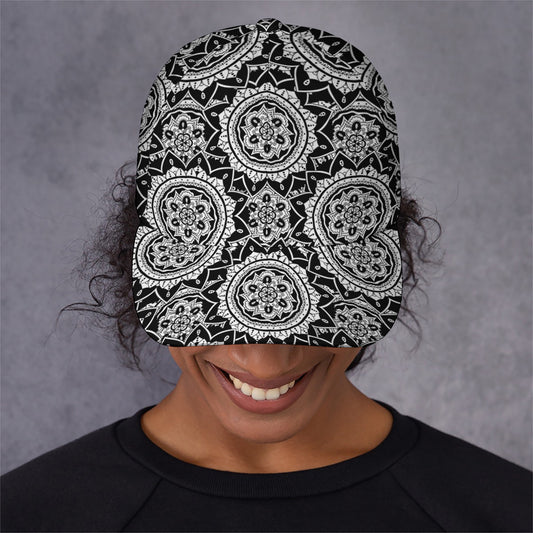 Black And White Boho Mandala Print Baseball Cap