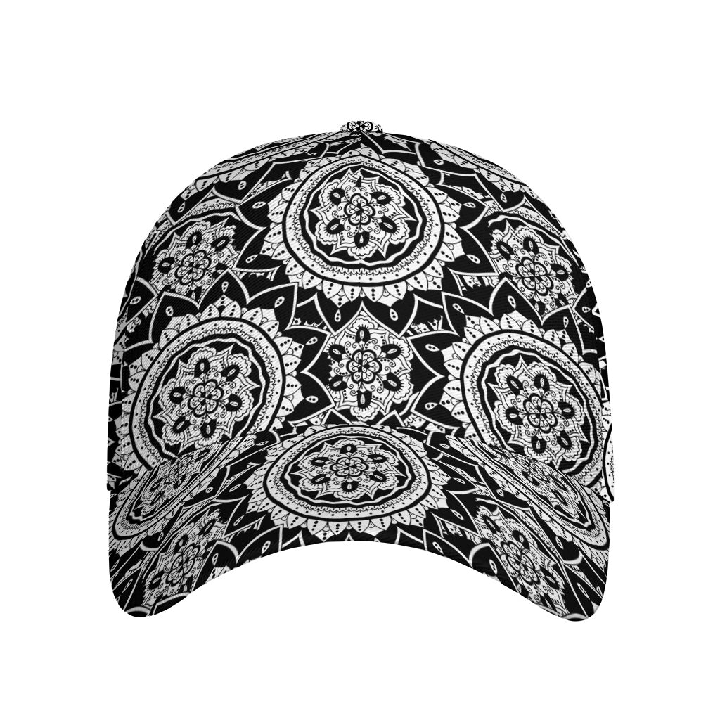 Black And White Boho Mandala Print Baseball Cap