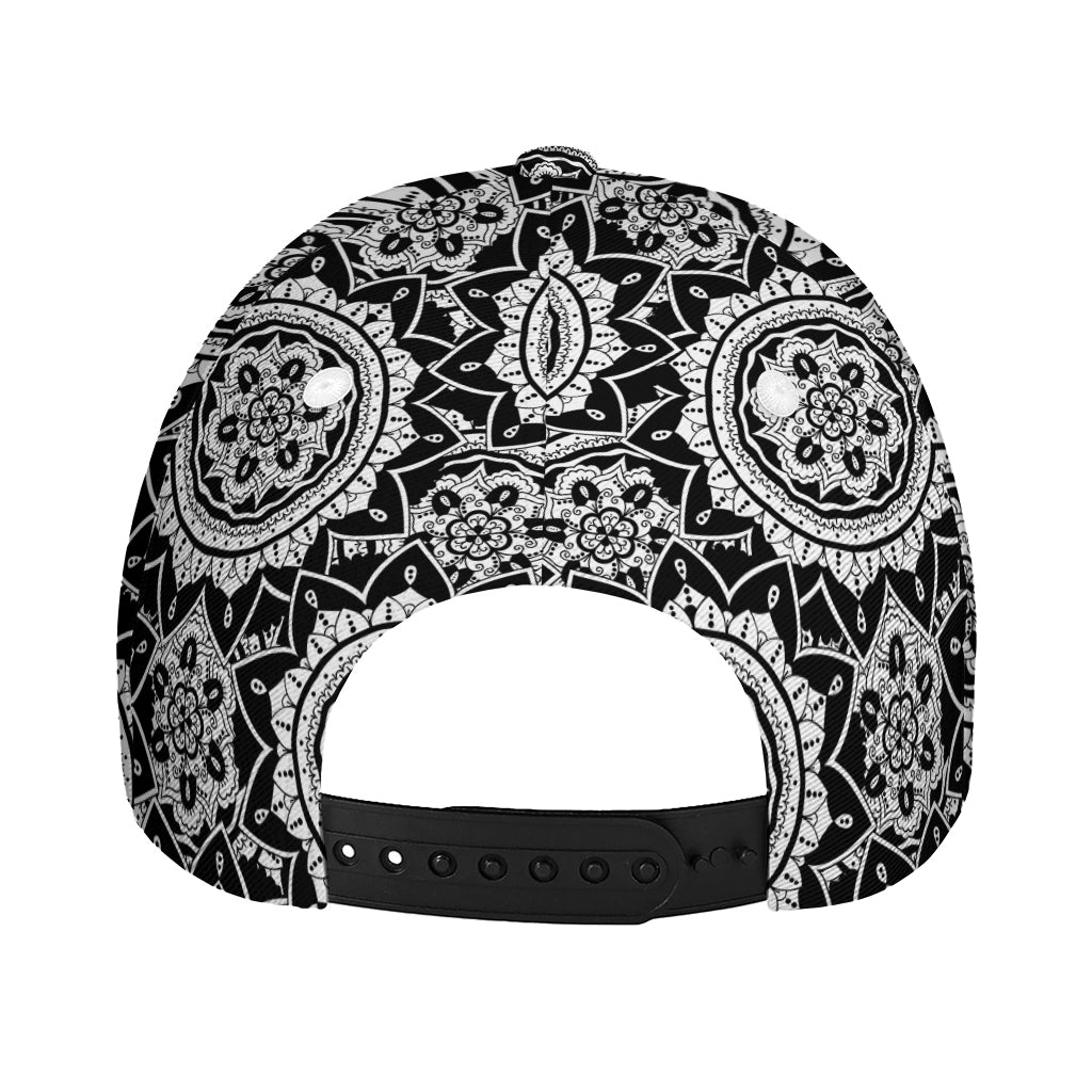 Black And White Boho Mandala Print Baseball Cap