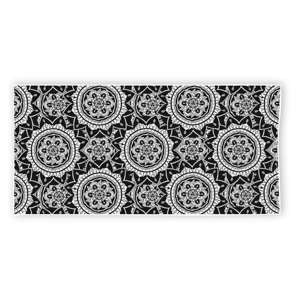 Black And White Boho Mandala Print Beach Towel
