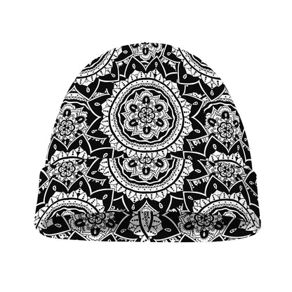 Black And White Boho Mandala Print Beanie