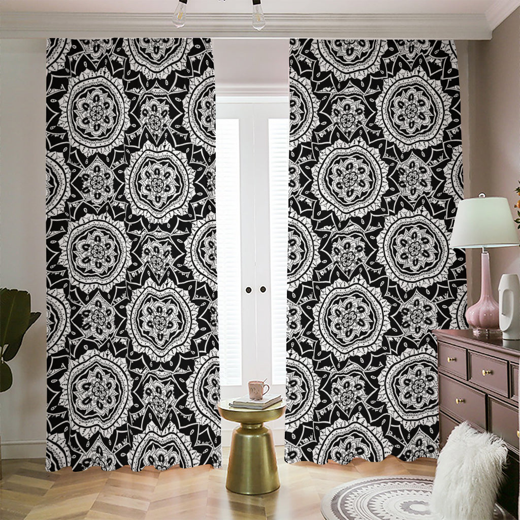 Black And White Boho Mandala Print Blackout Pencil Pleat Curtains