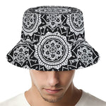 Black And White Boho Mandala Print Bucket Hat