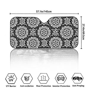 Black And White Boho Mandala Print Car Windshield Sun Shade