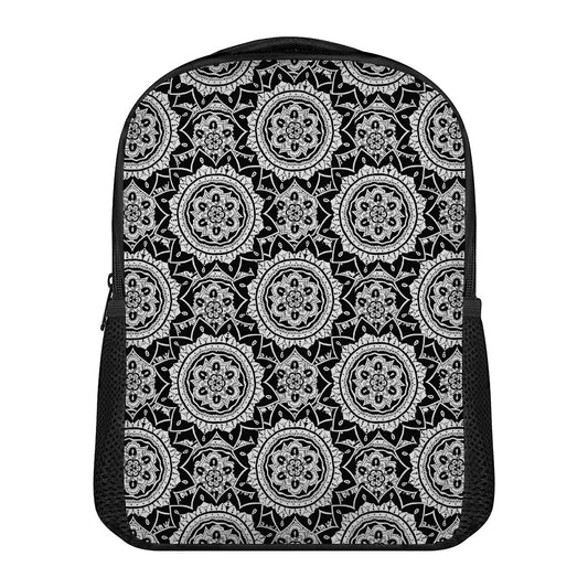 Black And White Boho Mandala Print Casual Backpack