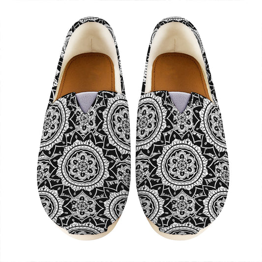 Black And White Boho Mandala Print Casual Shoes