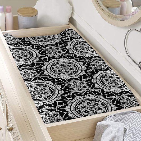 Black And White Boho Mandala Print Changing Pad Cover