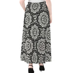 Black And White Boho Mandala Print Chiffon Maxi Skirt