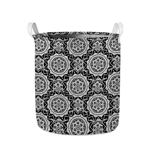 Black And White Boho Mandala Print Collapsible Laundry Basket