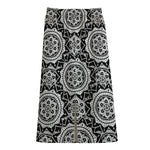 Black And White Boho Mandala Print Cotton Front Slit Maxi Skirt