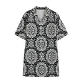Black And White Boho Mandala Print Cotton Hawaiian Shirt