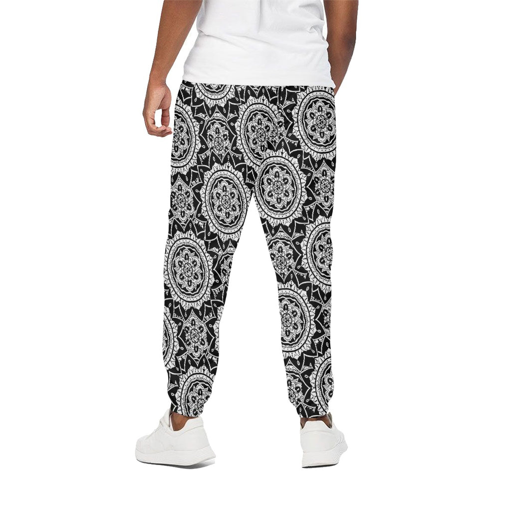 Black And White Boho Mandala Print Cotton Pants