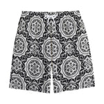 Black And White Boho Mandala Print Cotton Shorts