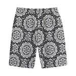 Black And White Boho Mandala Print Cotton Shorts