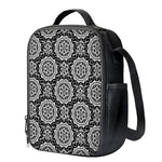 Black And White Boho Mandala Print Crossbody Lunch Bag